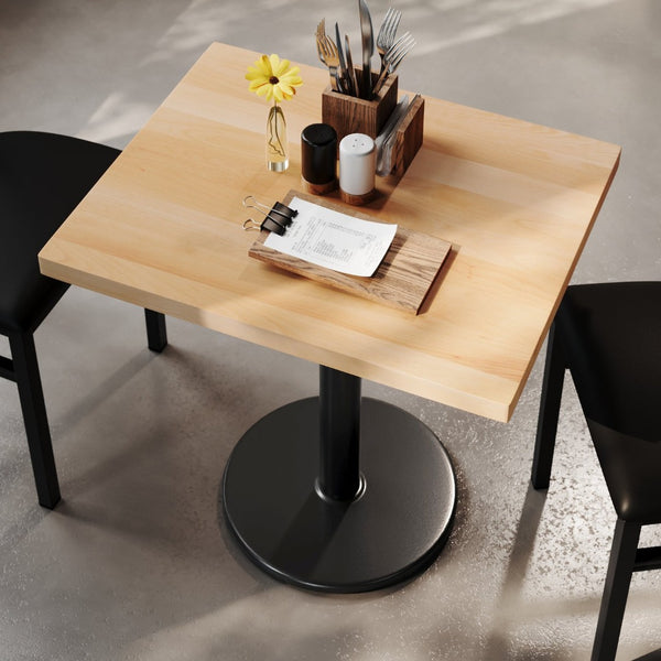 English Elm Bennett Solid Wood Commercial Indoor Tabletop with Vintage Cast Iron Base for Dining Spaces Natural Top/Black Base 30"L x 24"W GSF-REC2430-NAT-TR18-GG