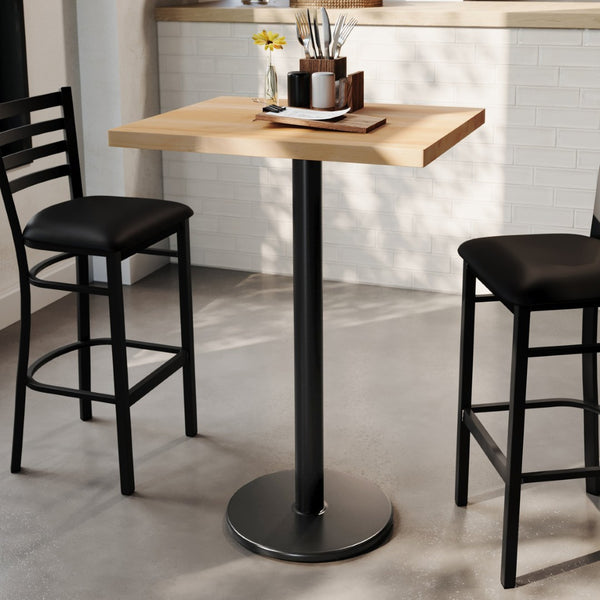 English Elm Bennett Solid Wood Bar-Height Tabletop with Rust-Resistant Cast Iron Base for Commercial Spaces Natural Top/Black Base 30"L x 24"W GSF-REC2430-NAT-TR18B-GG