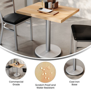 English Elm Bennett Solid Wood Commercial Indoor Tabletop with Vintage Cast Iron Base for Dining Spaces Natural Top/Silver Base 30"L x 24"W GSF-REC2430-NAT-TR18S-GG