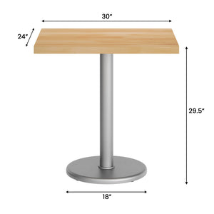 English Elm Bennett Solid Wood Commercial Indoor Tabletop with Vintage Cast Iron Base for Dining Spaces Natural Top/Silver Base 30"L x 24"W GSF-REC2430-NAT-TR18S-GG