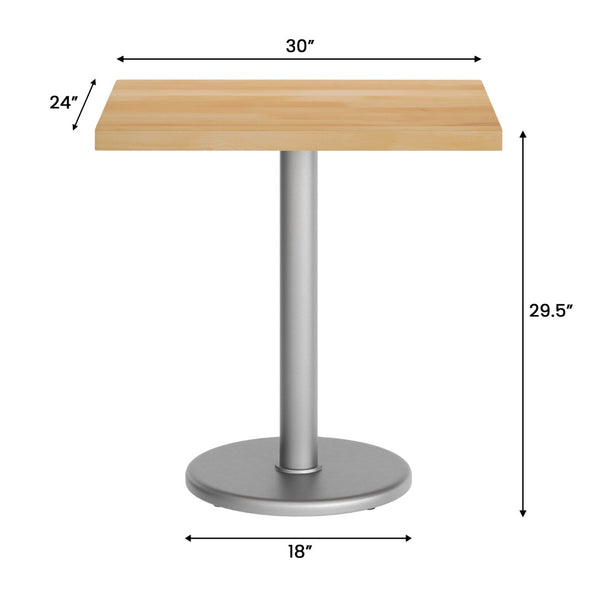 English Elm Bennett Solid Wood Commercial Indoor Tabletop with Vintage Cast Iron Base for Dining Spaces Natural Top/Silver Base 30"L x 24"W GSF-REC2430-NAT-TR18S-GG