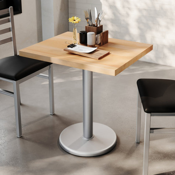 English Elm Bennett Solid Wood Commercial Indoor Tabletop with Vintage Cast Iron Base for Dining Spaces Natural Top/Silver Base 30"L x 24"W GSF-REC2430-NAT-TR18S-GG