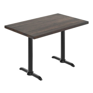 English Elm Bennett Solid Wood Commercial Dining Tabletop with Durable Cast Iron T-Bases for Hospitality Spaces Dark Brown Top/Black Base 48"L x 30"W GSF-REC3048-DKBRN-T0522-GG