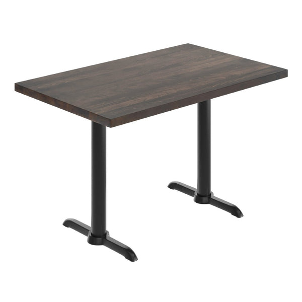 English Elm Bennett Solid Wood Commercial Dining Tabletop with Durable Cast Iron T-Bases for Hospitality Spaces Dark Brown Top/Black Base 48"L x 30"W GSF-REC3048-DKBRN-T0522-GG