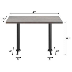 English Elm Bennett Solid Wood Commercial Dining Tabletop with Durable Cast Iron T-Bases for Hospitality Spaces Dark Brown Top/Black Base 48"L x 30"W GSF-REC3048-DKBRN-T0522-GG