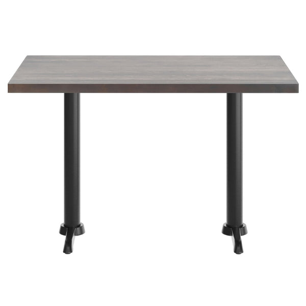 English Elm Bennett Solid Wood Commercial Dining Tabletop with Durable Cast Iron T-Bases for Hospitality Spaces Dark Brown Top/Black Base 48"L x 30"W GSF-REC3048-DKBRN-T0522-GG