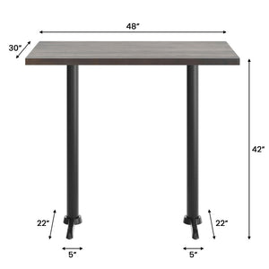English Elm Bennett Solid Wood Commercial Tabletop with Rust-Resistant Cast Iron T-Bases for Dining Spaces Dark Brown Top/Black Base 48"L x 30"W GSF-REC3048-DKBRN-T0522B-GG