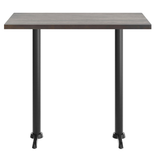 English Elm Bennett Solid Wood Commercial Tabletop with Rust-Resistant Cast Iron T-Bases for Dining Spaces Dark Brown Top/Black Base 48"L x 30"W GSF-REC3048-DKBRN-T0522B-GG