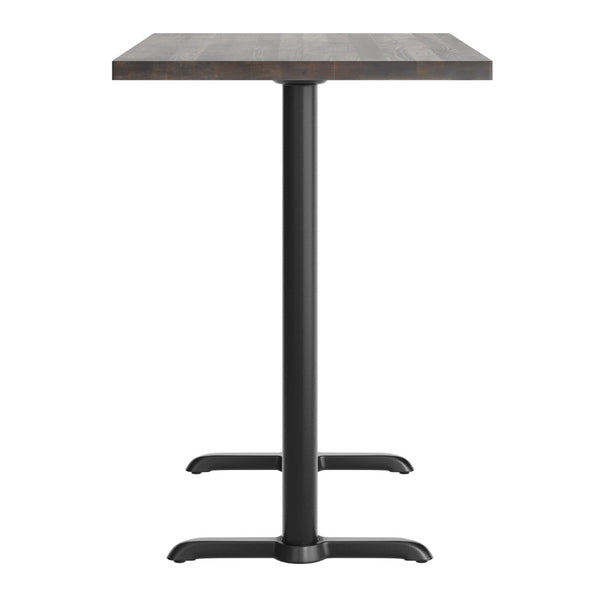 English Elm Bennett Solid Wood Commercial Tabletop with Rust-Resistant Cast Iron T-Bases for Dining Spaces Dark Brown Top/Black Base 48"L x 30"W GSF-REC3048-DKBRN-T0522B-GG