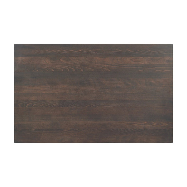 English Elm Bennett Solid Wood Commercial Tabletop with Rust-Resistant Cast Iron T-Bases for Dining Spaces Dark Brown Top/Black Base 48"L x 30"W GSF-REC3048-DKBRN-T0522B-GG