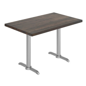 English Elm Bennett Solid Wood Commercial Dining Tabletop with Durable Cast Iron T-Bases for Hospitality Spaces Dark Brown Top/Silver Base 48"L x 30"W GSF-REC3048-DKBRN-T0522S-GG