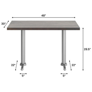 English Elm Bennett Solid Wood Commercial Dining Tabletop with Durable Cast Iron T-Bases for Hospitality Spaces Dark Brown Top/Silver Base 48"L x 30"W GSF-REC3048-DKBRN-T0522S-GG