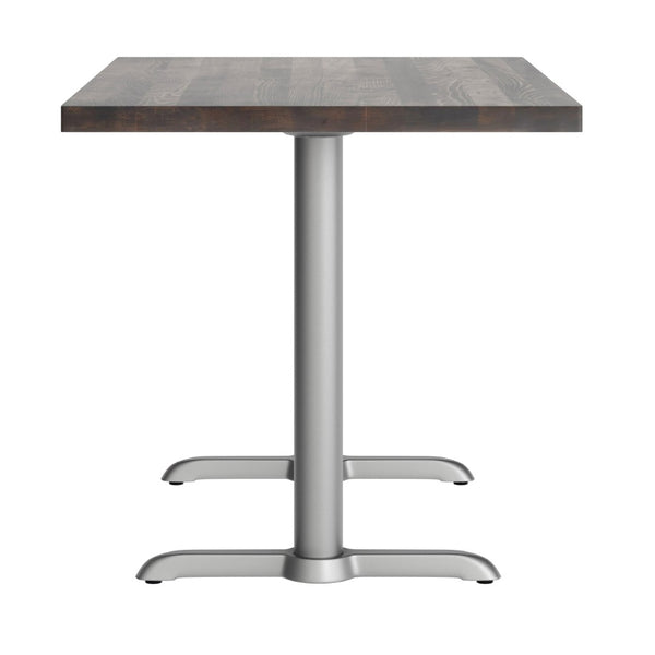 English Elm Bennett Solid Wood Commercial Dining Tabletop with Durable Cast Iron T-Bases for Hospitality Spaces Dark Brown Top/Silver Base 48"L x 30"W GSF-REC3048-DKBRN-T0522S-GG