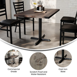 English Elm Bennett Solid Wood Commercial Tabletop with Rust-Resistant Cast Iron Base for Elegant Dining Spaces Dark Brown Top/Black Base 48"L x 30"W GSF-REC3048-DKBRN-T2230-GG