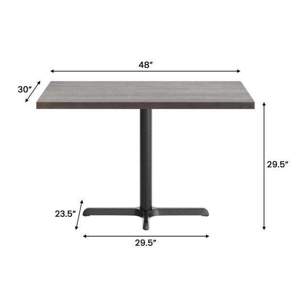 English Elm Bennett Solid Wood Commercial Tabletop with Rust-Resistant Cast Iron Base for Elegant Dining Spaces Dark Brown Top/Black Base 48"L x 30"W GSF-REC3048-DKBRN-T2230-GG