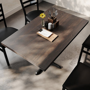 English Elm Bennett Solid Wood Commercial Tabletop with Rust-Resistant Cast Iron Base for Elegant Dining Spaces Dark Brown Top/Black Base 48"L x 30"W GSF-REC3048-DKBRN-T2230-GG