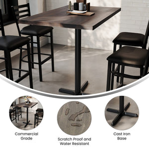 English Elm Bennett Solid Wood Commercial Bar Height Table with Sturdy Cast Iron Base for Dining & Hospitality Spaces Dark Brown Top/Black Base 48"L x 30"W GSF-REC3048-DKBRN-T2230B-GG
