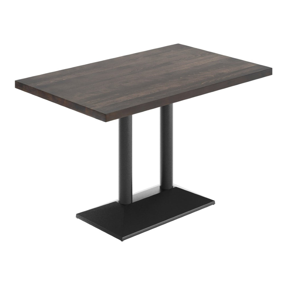 English Elm Bennett Solid Wood Dining Tabletop with Heavy-Duty Double Column Base for Commercial Spaces Dark Brown Top/Black Base 48"L x 30"W GSF-REC3048-DKBRN-TB002B-GG