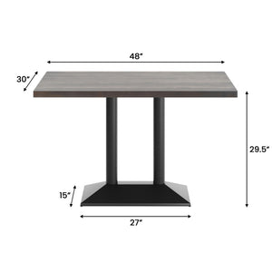 English Elm Bennett Solid Wood Dining Tabletop with Heavy-Duty Double Column Base for Commercial Spaces Dark Brown Top/Black Base 48"L x 30"W GSF-REC3048-DKBRN-TB002B-GG