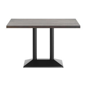 English Elm Bennett Solid Wood Dining Tabletop with Heavy-Duty Double Column Base for Commercial Spaces Dark Brown Top/Black Base 48"L x 30"W GSF-REC3048-DKBRN-TB002B-GG