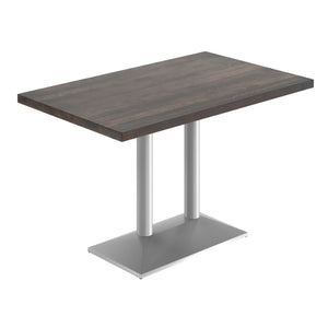 English Elm Bennett Solid Wood Dining Tabletop with Heavy-Duty Double Column Base for Commercial Spaces Dark Brown Top/Silver Base 48"L x 30"W GSF-REC3048-DKBRN-TB002S-GG