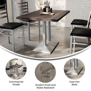 English Elm Bennett Solid Wood Dining Tabletop with Heavy-Duty Double Column Base for Commercial Spaces Dark Brown Top/Silver Base 48"L x 30"W GSF-REC3048-DKBRN-TB002S-GG