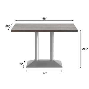 English Elm Bennett Solid Wood Dining Tabletop with Heavy-Duty Double Column Base for Commercial Spaces Dark Brown Top/Silver Base 48"L x 30"W GSF-REC3048-DKBRN-TB002S-GG