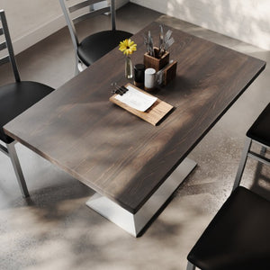 English Elm Bennett Solid Wood Dining Tabletop with Heavy-Duty Double Column Base for Commercial Spaces Dark Brown Top/Silver Base 48"L x 30"W GSF-REC3048-DKBRN-TB002S-GG