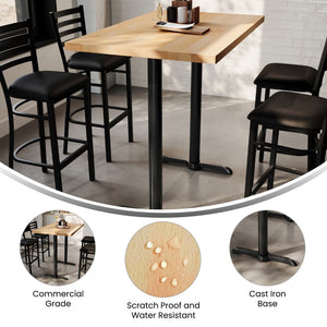 English Elm Bennett Solid Wood Commercial Tabletop with Rust-Resistant Cast Iron T-Bases for Dining Spaces Natural Top/Black Base 48"L x 30"W GSF-REC3048-NAT-T0522B-GG