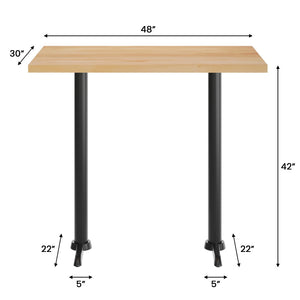 English Elm Bennett Solid Wood Commercial Tabletop with Rust-Resistant Cast Iron T-Bases for Dining Spaces Natural Top/Black Base 48"L x 30"W GSF-REC3048-NAT-T0522B-GG