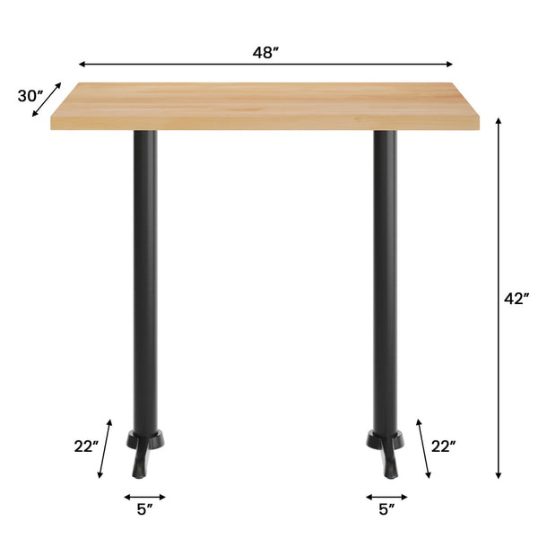 English Elm Bennett Solid Wood Commercial Tabletop with Rust-Resistant Cast Iron T-Bases for Dining Spaces Natural Top/Black Base 48"L x 30"W GSF-REC3048-NAT-T0522B-GG