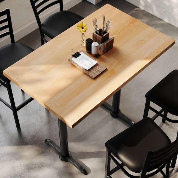 English Elm Bennett Solid Wood Commercial Tabletop with Rust-Resistant Cast Iron T-Bases for Dining Spaces Natural Top/Black Base 48"L x 30"W GSF-REC3048-NAT-T0522B-GG