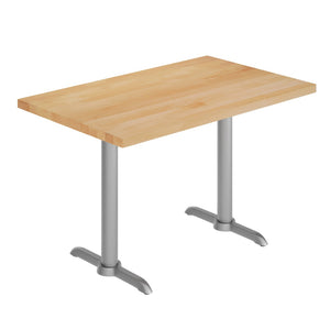 English Elm Bennett Solid Wood Commercial Dining Tabletop with Durable Cast Iron T-Bases for Hospitality Spaces Natural Top/Silver Base 48"L x 30"W GSF-REC3048-NAT-T0522S-GG
