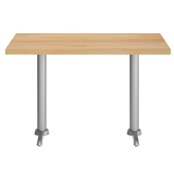 English Elm Bennett Solid Wood Commercial Dining Tabletop with Durable Cast Iron T-Bases for Hospitality Spaces Natural Top/Silver Base 48"L x 30"W GSF-REC3048-NAT-T0522S-GG