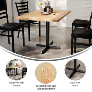 English Elm Bennett Solid Wood Commercial Tabletop with Rust-Resistant Cast Iron Base for Elegant Dining Spaces Natural Top/Black Base 48"L x 30"W GSF-REC3048-NAT-T2230-GG