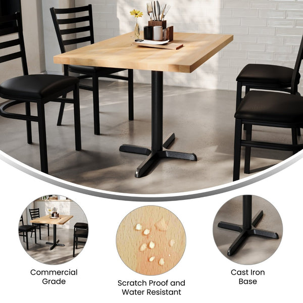 English Elm Bennett Solid Wood Commercial Tabletop with Rust-Resistant Cast Iron Base for Elegant Dining Spaces Natural Top/Black Base 48"L x 30"W GSF-REC3048-NAT-T2230-GG