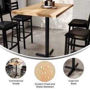 English Elm Bennett Solid Wood Commercial Bar Height Table with Sturdy Cast Iron Base for Dining & Hospitality Spaces Natural Top/Black Base 48"L x 30"W GSF-REC3048-NAT-T2230B-GG