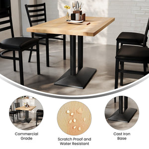 English Elm Bennett Solid Wood Dining Tabletop with Heavy-Duty Double Column Base for Commercial Spaces Natural Top/Black Base 48"L x 30"W GSF-REC3048-NAT-TB002B-GG