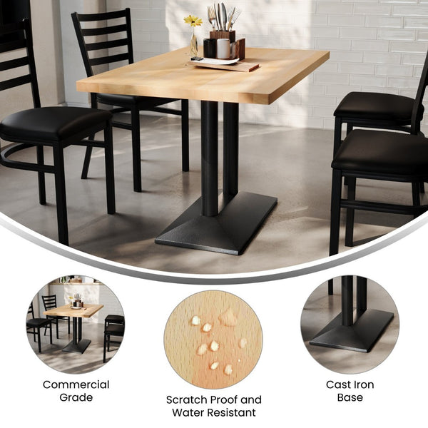 English Elm Bennett Solid Wood Dining Tabletop with Heavy-Duty Double Column Base for Commercial Spaces Natural Top/Black Base 48"L x 30"W GSF-REC3048-NAT-TB002B-GG