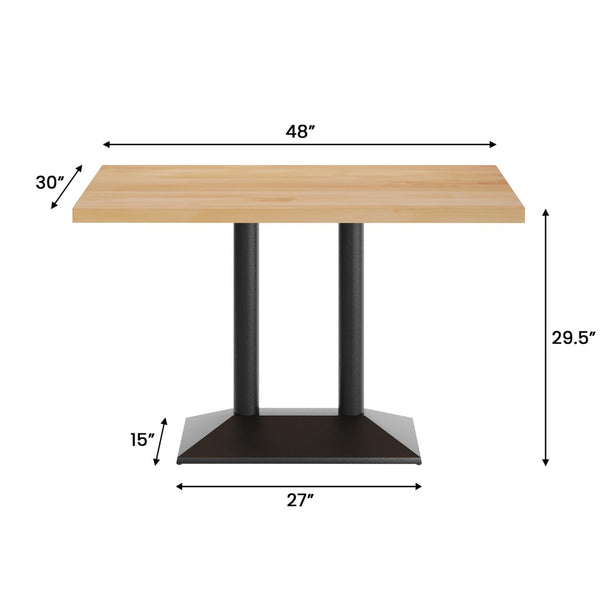 English Elm Bennett Solid Wood Dining Tabletop with Heavy-Duty Double Column Base for Commercial Spaces Natural Top/Black Base 48"L x 30"W GSF-REC3048-NAT-TB002B-GG