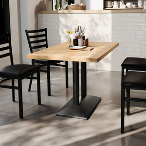 English Elm Bennett Solid Wood Dining Tabletop with Heavy-Duty Double Column Base for Commercial Spaces Natural Top/Black Base 48"L x 30"W GSF-REC3048-NAT-TB002B-GG