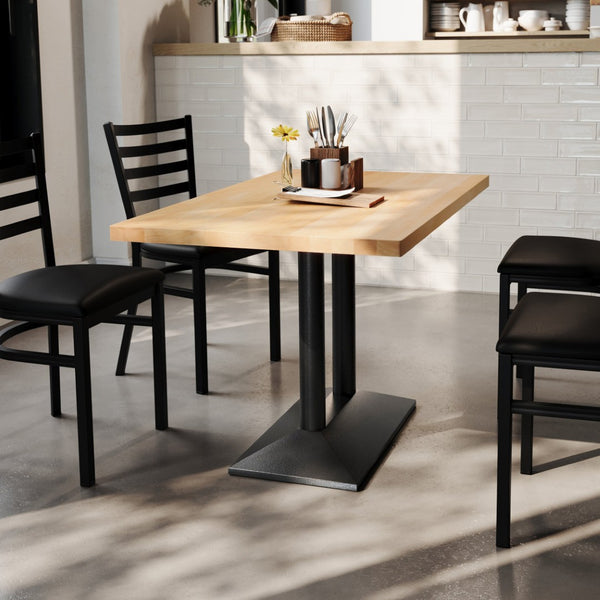 English Elm Bennett Solid Wood Dining Tabletop with Heavy-Duty Double Column Base for Commercial Spaces Natural Top/Black Base 48"L x 30"W GSF-REC3048-NAT-TB002B-GG