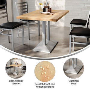 English Elm Bennett Solid Wood Dining Tabletop with Heavy-Duty Double Column Base for Commercial Spaces Natural Top/Silver Base 48"L x 30"W GSF-REC3048-NAT-TB002S-GG