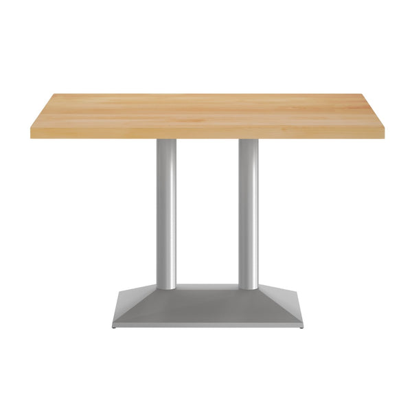 English Elm Bennett Solid Wood Dining Tabletop with Heavy-Duty Double Column Base for Commercial Spaces Natural Top/Silver Base 48"L x 30"W GSF-REC3048-NAT-TB002S-GG