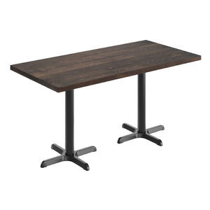 English Elm Bennett Solid Wood Commercial Tabletop with Durable Cast Iron X-Base for Restaurants and Cafés Dark Brown Top/Black Base 60"L x 30"W GSF-REC3060-DKBRN-T2222-GG