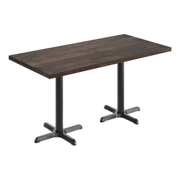 English Elm Bennett Solid Wood Commercial Tabletop with Durable Cast Iron X-Base for Restaurants and Cafés Dark Brown Top/Black Base 60"L x 30"W GSF-REC3060-DKBRN-T2222-GG