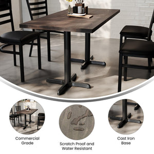 English Elm Bennett Solid Wood Commercial Tabletop with Durable Cast Iron X-Base for Restaurants and Cafés Dark Brown Top/Black Base 60"L x 30"W GSF-REC3060-DKBRN-T2222-GG