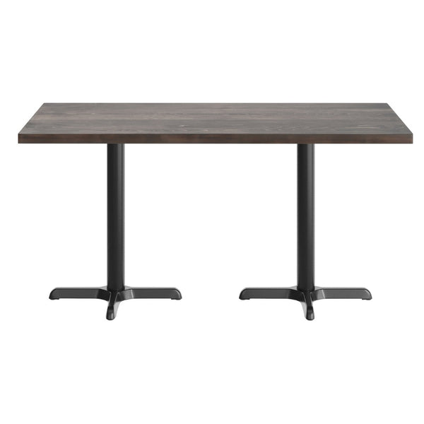 English Elm Bennett Solid Wood Commercial Tabletop with Durable Cast Iron X-Base for Restaurants and Cafés Dark Brown Top/Black Base 60"L x 30"W GSF-REC3060-DKBRN-T2222-GG