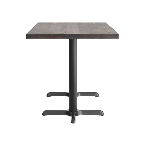 English Elm Bennett Solid Wood Commercial Tabletop with Durable Cast Iron X-Base for Restaurants and Cafés Dark Brown Top/Black Base 60"L x 30"W GSF-REC3060-DKBRN-T2222-GG