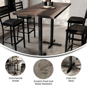 English Elm Bennett Solid Wood Bar Height Table with Rust-Resistant Cast Iron Base for Durable Indoor Dining Spaces Dark Brown Top/Black Base 60"L x 30"W GSF-REC3060-DKBRN-T2222B-GG